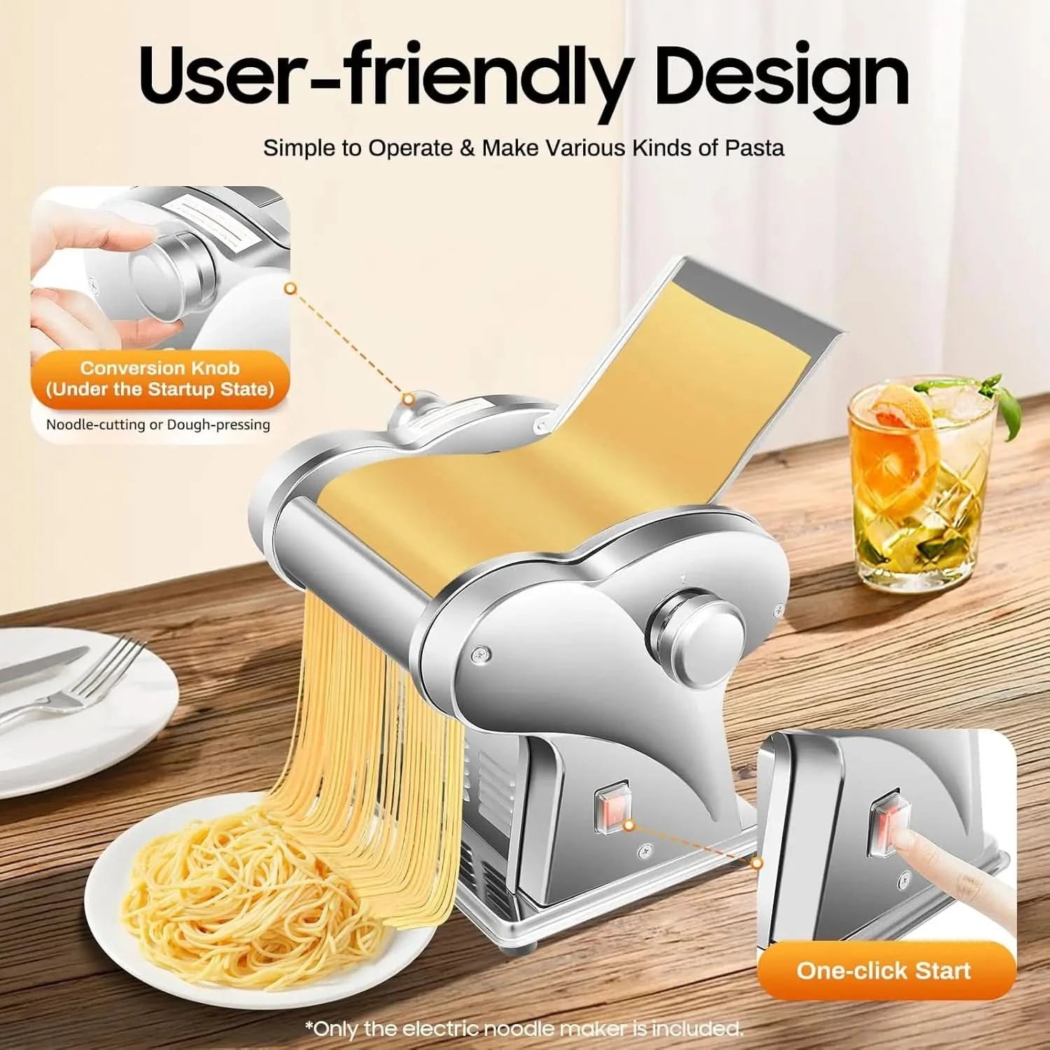 Electric Pasta Maker Machine, 135W Spaghetti Roller Noodle Pressing Machine, 410 Stainless Steel Electric Noodle Maker, for Brea - M & M Global