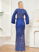 Elegant Sequins Evening Dresses Luxury Women Long Sleeves Party Mermaid Maxi Prom Cocktail Gowns