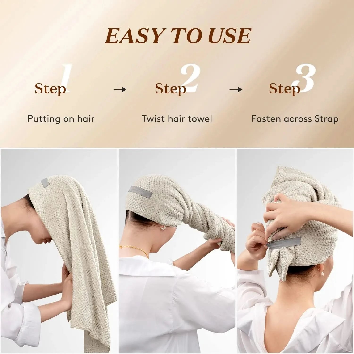 Microfiber Hair Towel Extra Large Wrap Quick Dry Hair Towel Wrap With Elastic Band , Ultra Absorbent Soft Hair Towel Wrap Turban - M & M Global