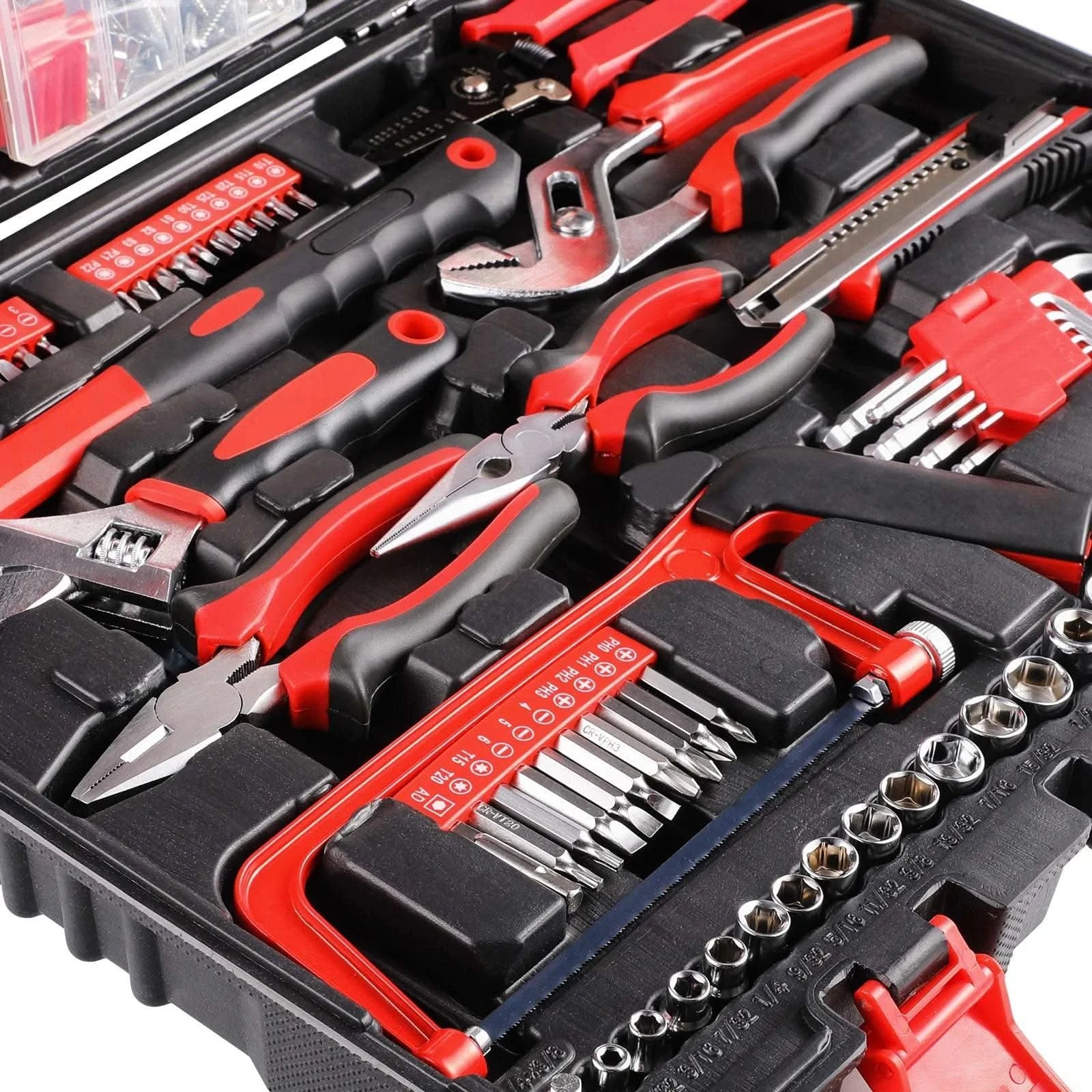 198 Piece Socket Wrench Auto Repair Tool Combination Package Mixed Tool Set Hand Tool Kit with Plastic Toolbox Storage Case - M & M Global