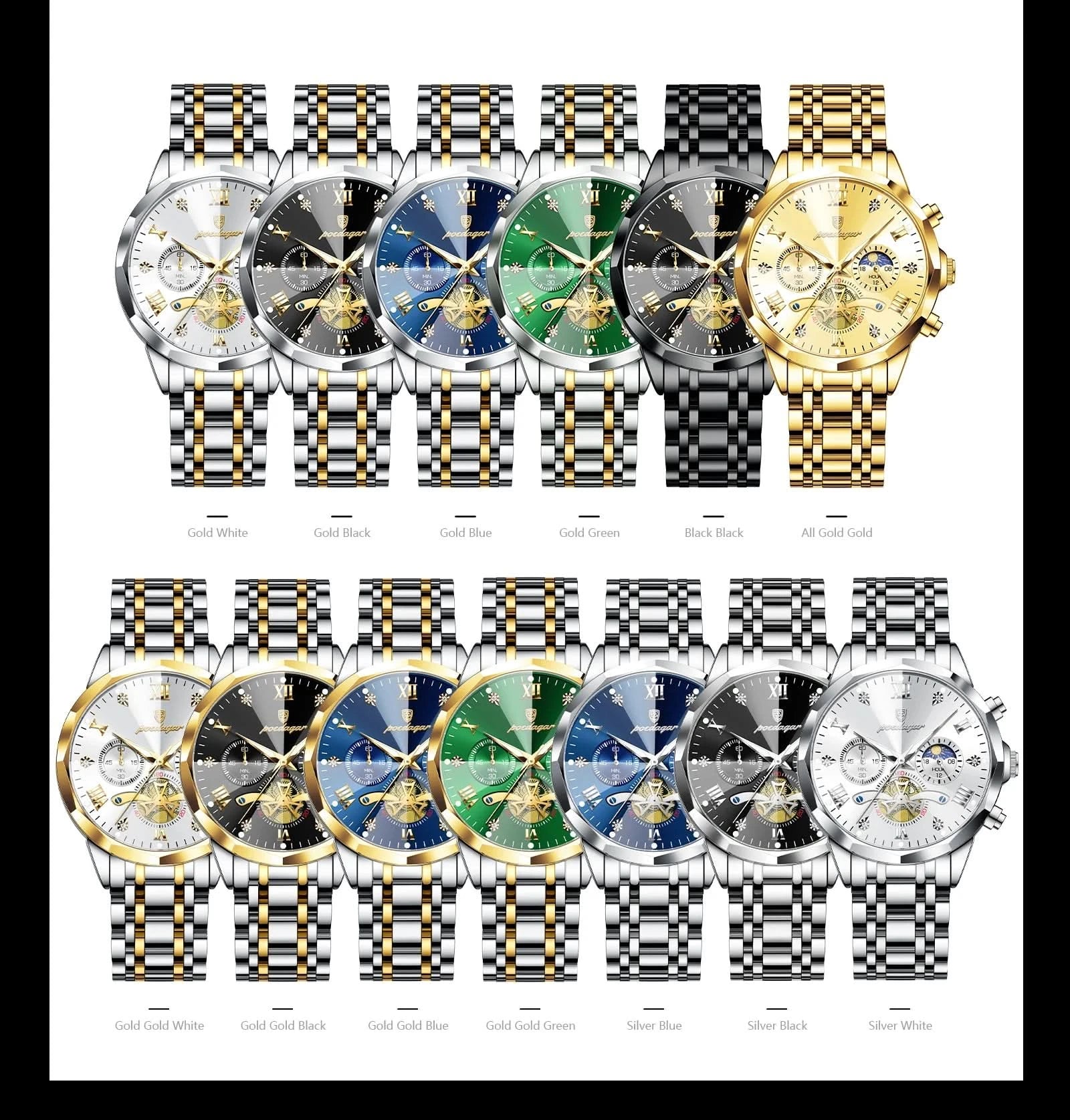 POEDAGAR Luxury Men Watch Top Original Waterproof Luminous Chronograph Man Wristwatch Stainless Steel Quartz Men's Watches Reloj - M & M Global