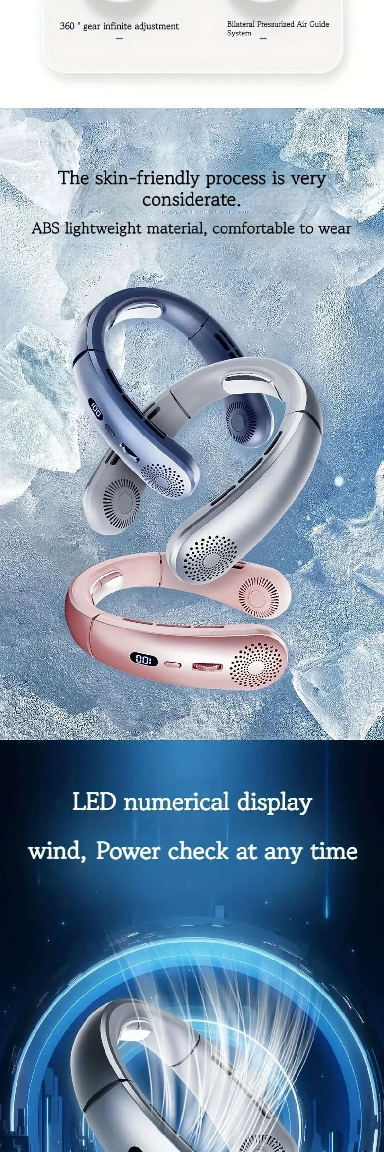 Neck Fan,Lightweight Wearable Fan, Low Noise 5 Speed Hands Free Fan, Hanging Headphone Design Sports Fan for Indoor & Outdoor