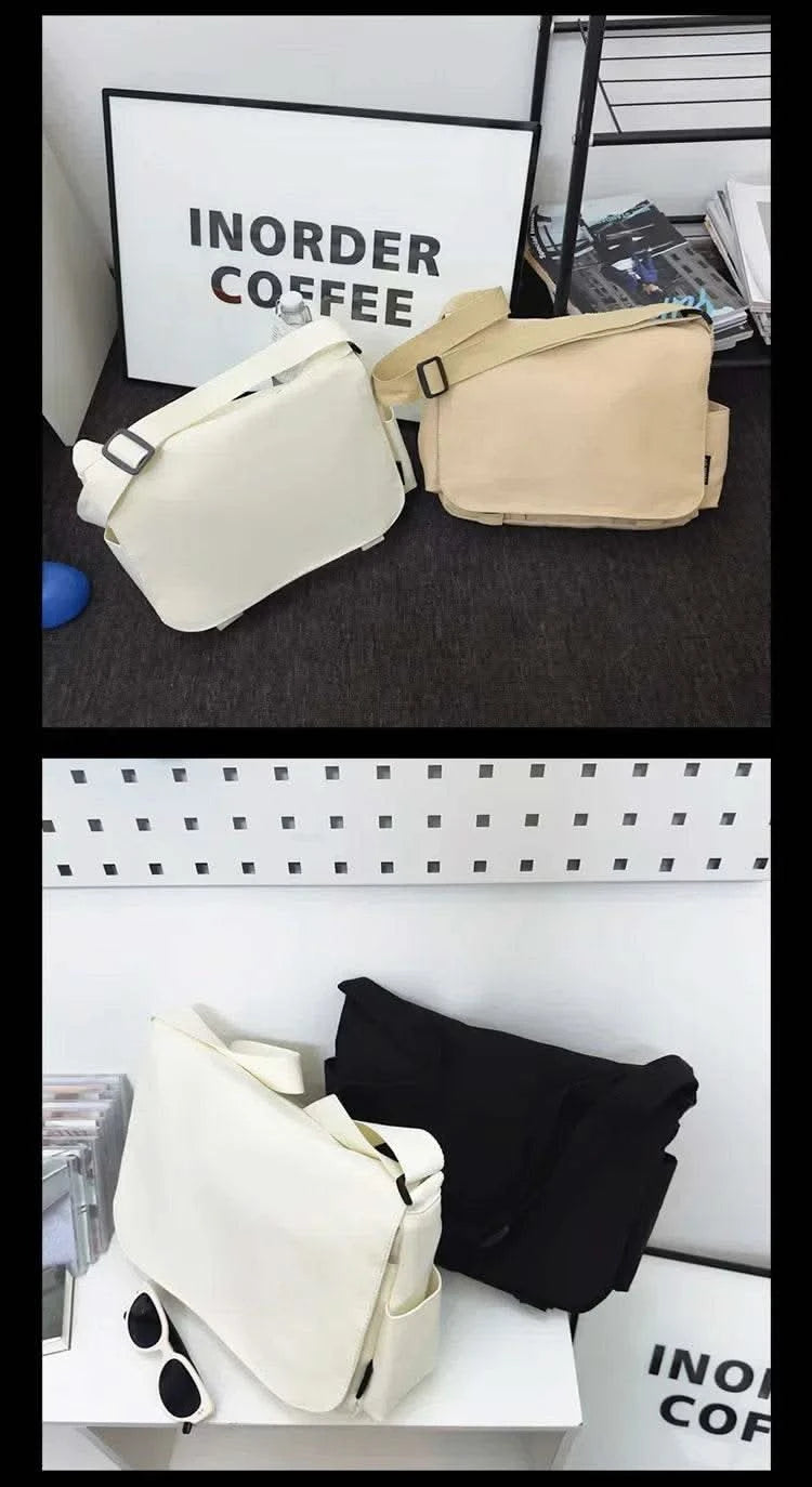 Collage Student School Bags Women&Men Unisex Crossbody Bags Multipockets Messenger Bag Simple Nylon Shoulder Bag - M & M Global