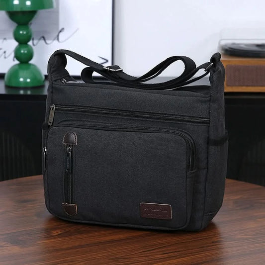 Men's Multi Pocket Casual Shoulder Bag - Adjustable Shoulder Strap, Zipper Closure, Ideal for Daily Commuting - M & M Global