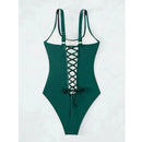 Women s-xxl size swimsuit One Piece black back bandage bikini Swimwear high waist bathing suit beach outfits bodysuit biquini - M & M Global