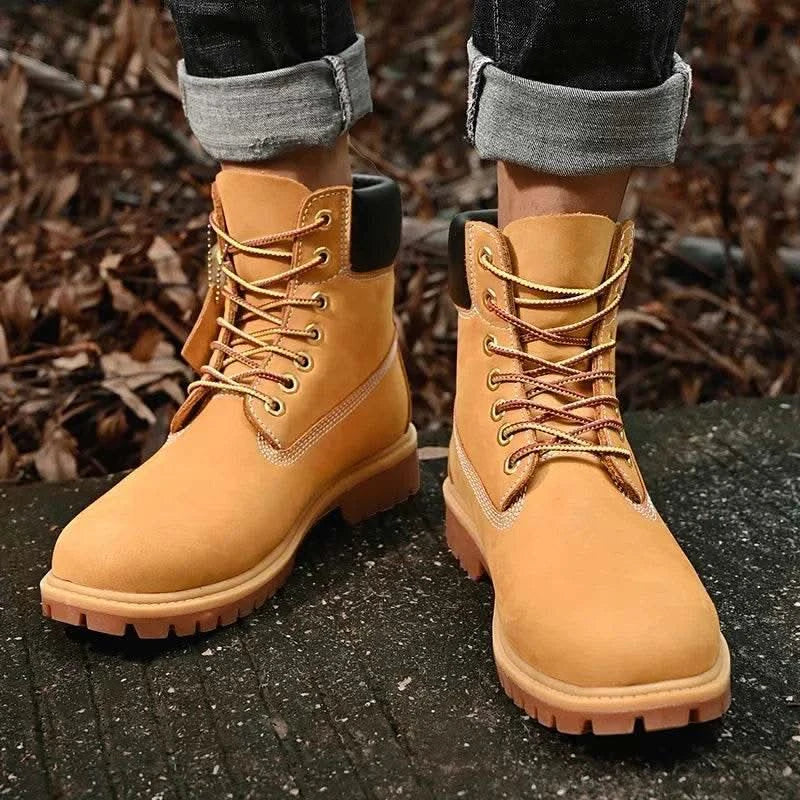 Boots Men High Top Boots High Quality Women Leather Shoes Fashion Outdoor Sneakers Men Lace Up Non-Slip Ankle Boots for Couple - M & M Global