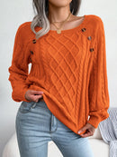 Women Casual Square Collar Buttons Long Sleeve Knitted Pullover Sweaters for Autumn Winter 2026