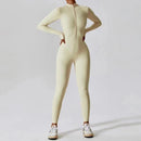 Womens Yoga Jumpsuits Long Sleeve Thin Slim Fit Stretch One Piece Playsuits Romper Sexy Fitness Female Basic Zipper Sportwears