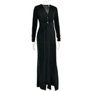Mozision Deep V Neck Long Sleeve Split Maxi Dress Women Elegant Clubwear 2023 Autumn New Bodycon Ruched Sexy Long Dress - M & M Global