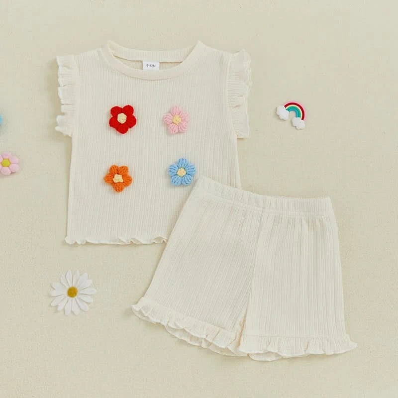 Girls Sleeveless Floral Tank Top and Shorts Set Summer 2-Piece Outfit with Crew Neck Cute Toddler Girls Clothing - M & M Global