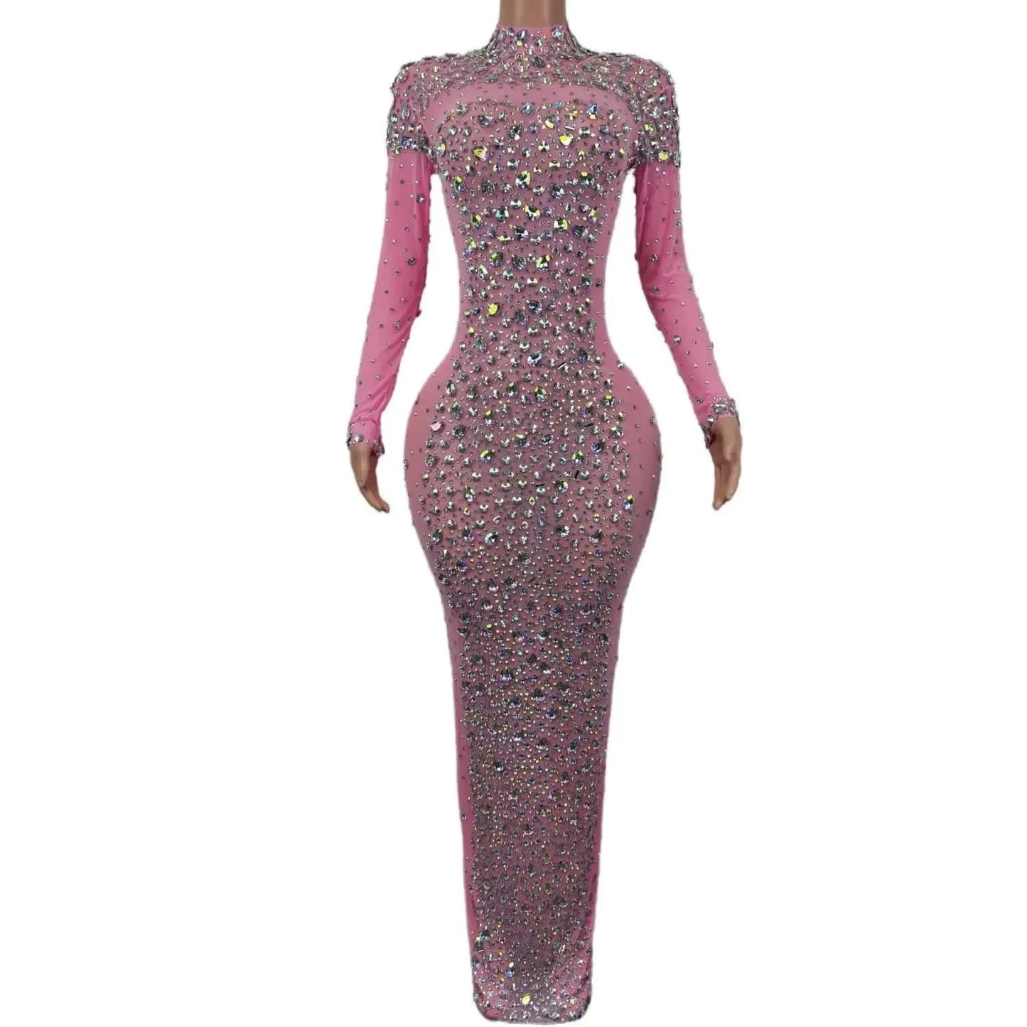 Sexy Party Banquet Evening Dresses Women Sparkly Rhinestone Long Dress Nightclub Singer Stage Costume Festival Clothing Cuixing - M & M Global