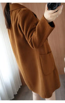 Plus Size Women's Long Sleeve Woolen Coat Pure Color Slim Fit Midi Length Spring New Style Compact Size Versatile Quality Pol...