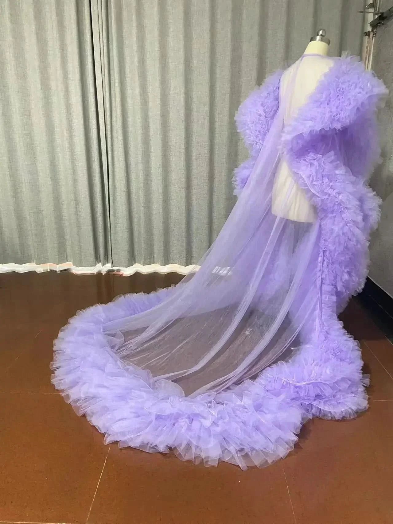 luxury Fully  long dress with ruffles cape tulle cloak Wedding attire Fashion Stage cloak custom  party prom dress - M & M Global