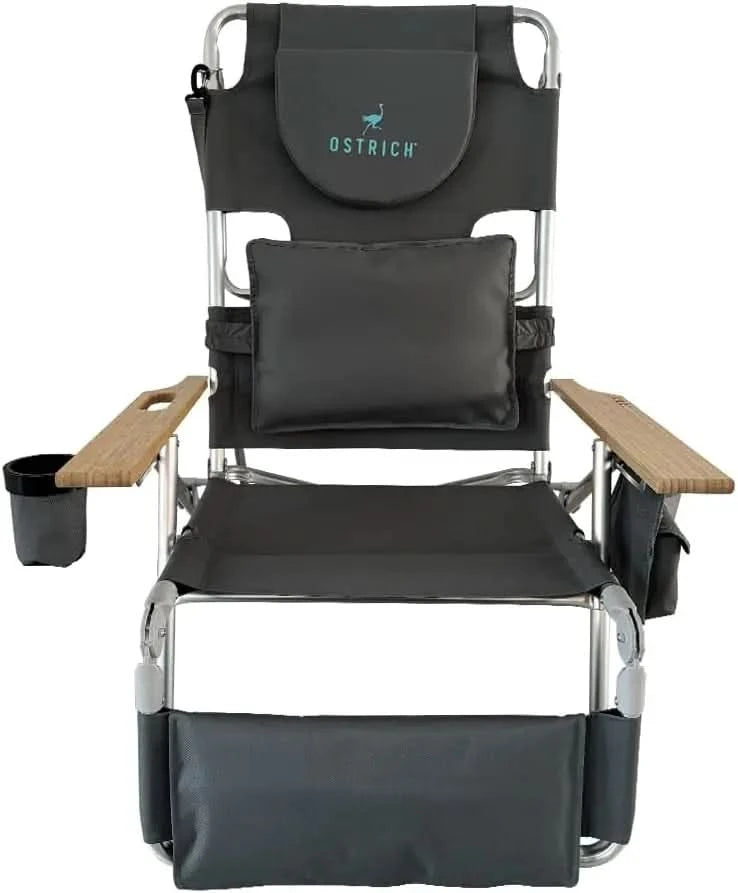 Ostrich Deluxe 3N1 Padded Beach Chair w/ Face Cushion & Arm Holes, Teal - Lightweight Folding Recliner w/ Adjustable Backrest