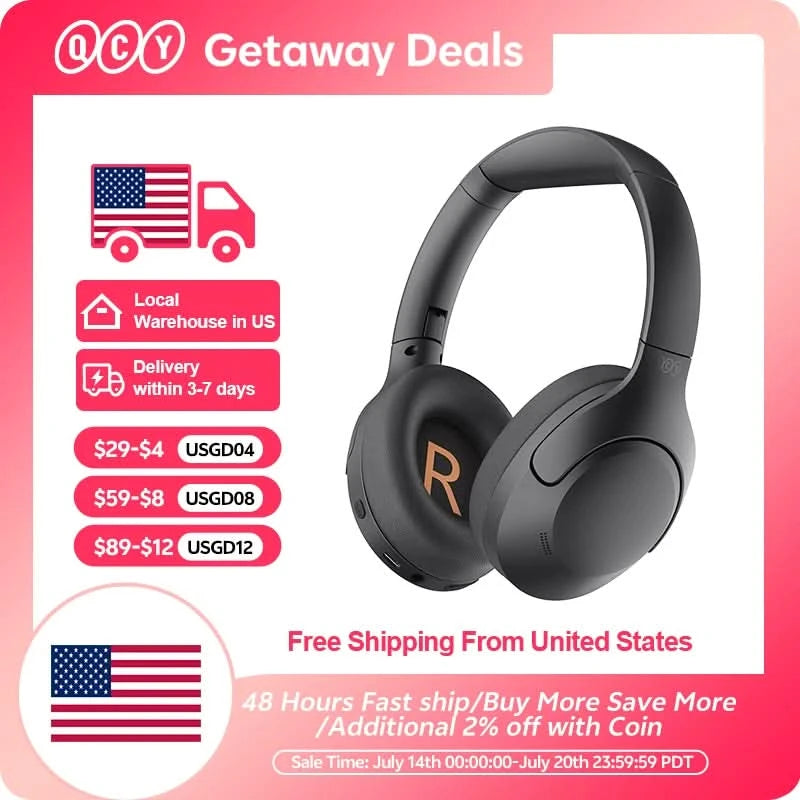 QCY H3 Lite ANC Wireless Headphones Bluetooth 5.3 Active Noise Cancelling Over Ear Headset 40mm Driver HiFi Sound Earphones