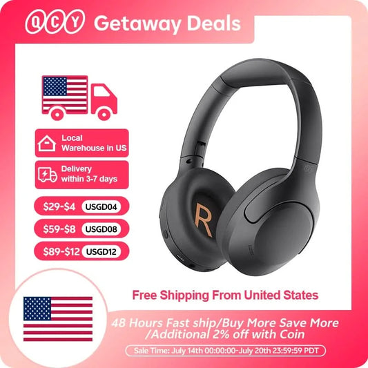 QCY H3 Lite ANC Wireless Headphones Bluetooth 5.3 Active Noise Cancelling Over Ear Headset 40mm Driver HiFi Sound Earphones