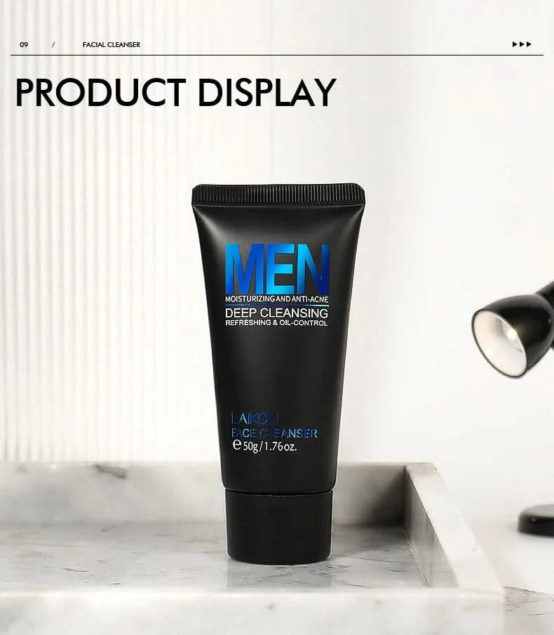 LAIKOU Men Facial Cleanser Face Wash Moisturizing Man Skin Care Oil Control Blackhead Remove Scrub Cosmetics Deep Norishing 50g - M & M Global