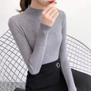 Autumn Winter Mock Neck Women Sweater Vintage Basic Solid Knitted Tops Casual Slim Pullover Korean Sweaters Simple Chic Jumpers