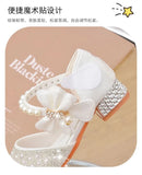Rhinestones Princess Party Shoes Shiny Crystal Bow White Children High Heels Girls Sandals Summer Kids Student Performance Shoes - M & M Global