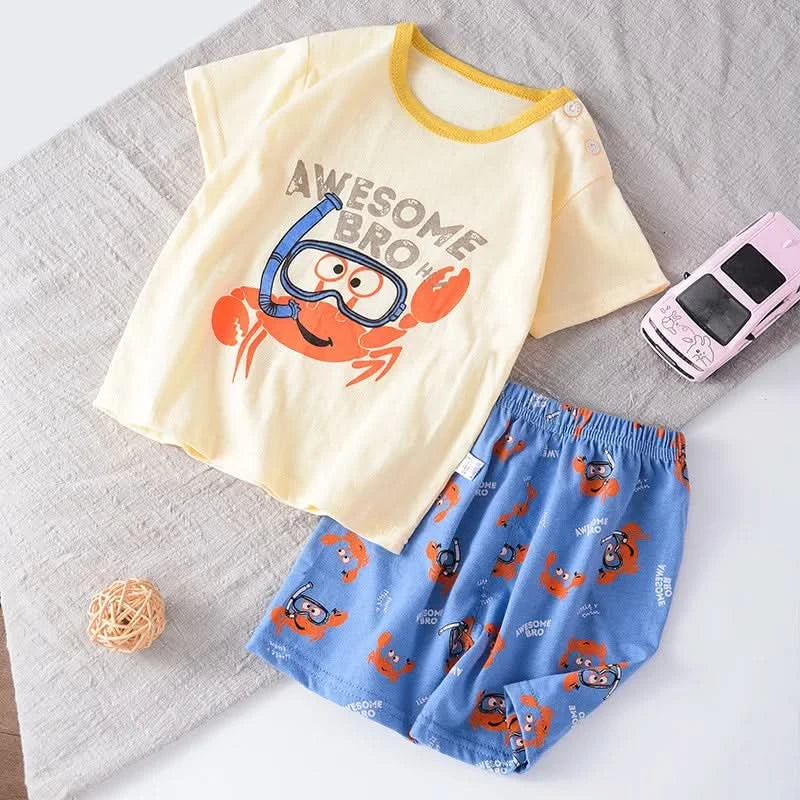 Short Sleeve Tshirt+Shorts New Style Round Neck Cute Print Tees 2 Piece Wear For Boys And Girls 2025 Summer Hot Selling Sets - M & M Global