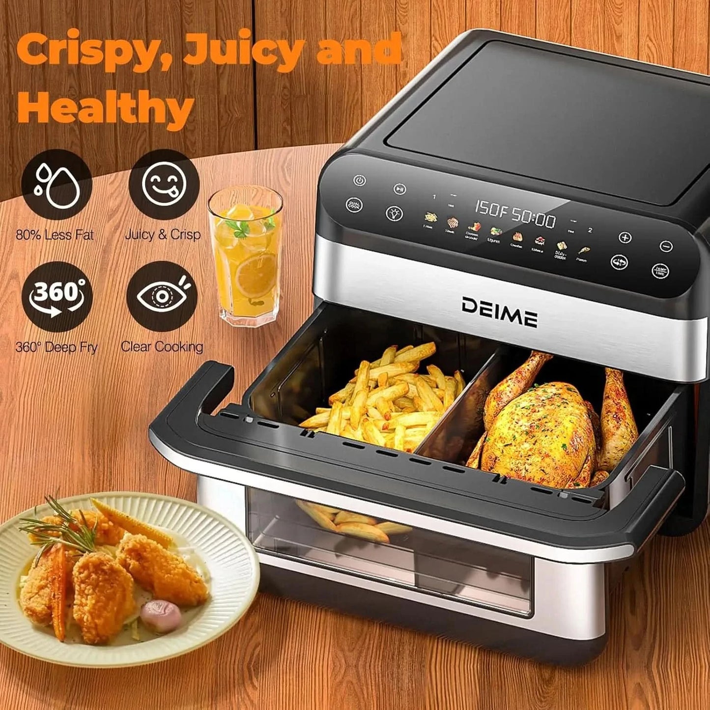 Air Fryer 10.6 QT Oilless 1800W Large Capacity Oven Air Fryers Healthy Cooker with 8 Preset, Large AirFryer for Families Visual - M & M Global