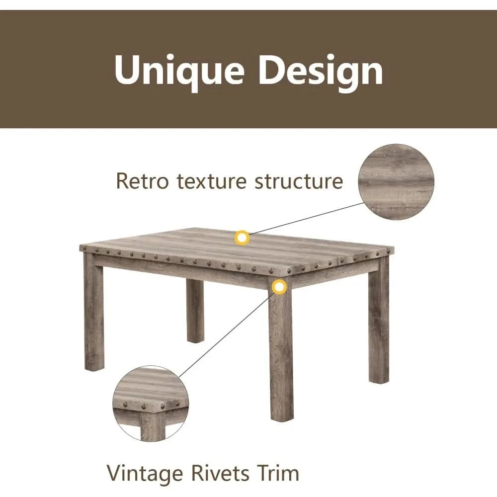 Rustic Dining Table, Farmhouse Kitchen Dining Chairs , Charming 60" Rectangular Wooden Table& Upholstered