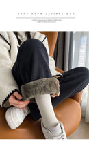 Extra Thick Lamb Velvet Fleece Lined Wide Leg Pants Fashionable Casual Trousers Loose Fit Woolen Pants for Women