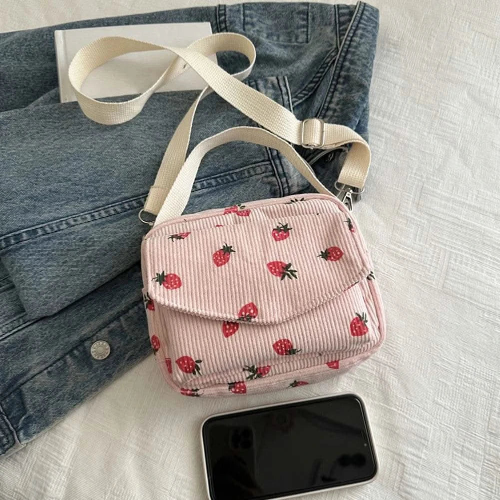 Corduroy Cartoon Shoulder Bag with Adjustable Strap Trendy Crossbody Bag Adorable Shoulder Bag Women Commute Bag - M & M Global