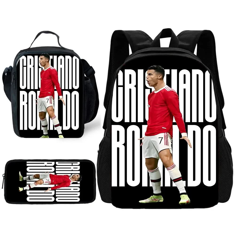 pcs set Football CR7 Star Child School Backpack with Lunch Bags Pencil Bags School Bags for R-Ronaldos Boys Girls Best Gift - M & M Global
