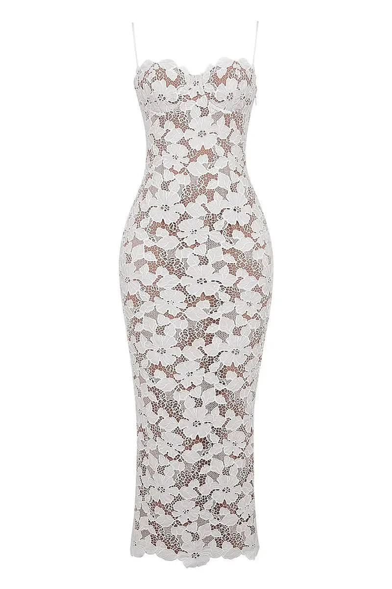 Mozision Floral Embroidery Sexy Maxi Dress For Women Fashion Spaghetti Strap Sleeveless Backless Lace-up Club Party Long Dress - M & M Global