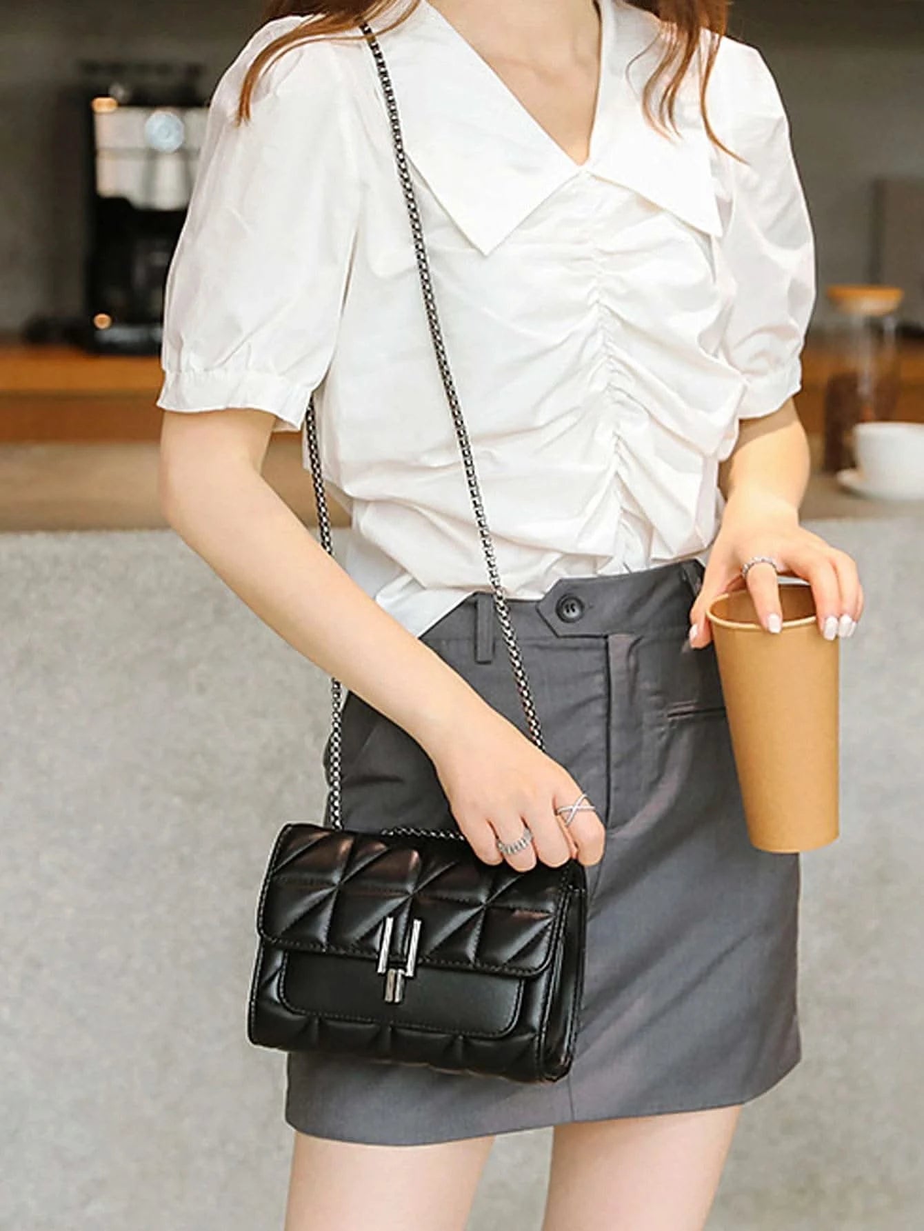 Classic Quilted Detail Square Bag, Solid Color Flap Shoulder Bag, All-Match Chain Bag - M & M Global