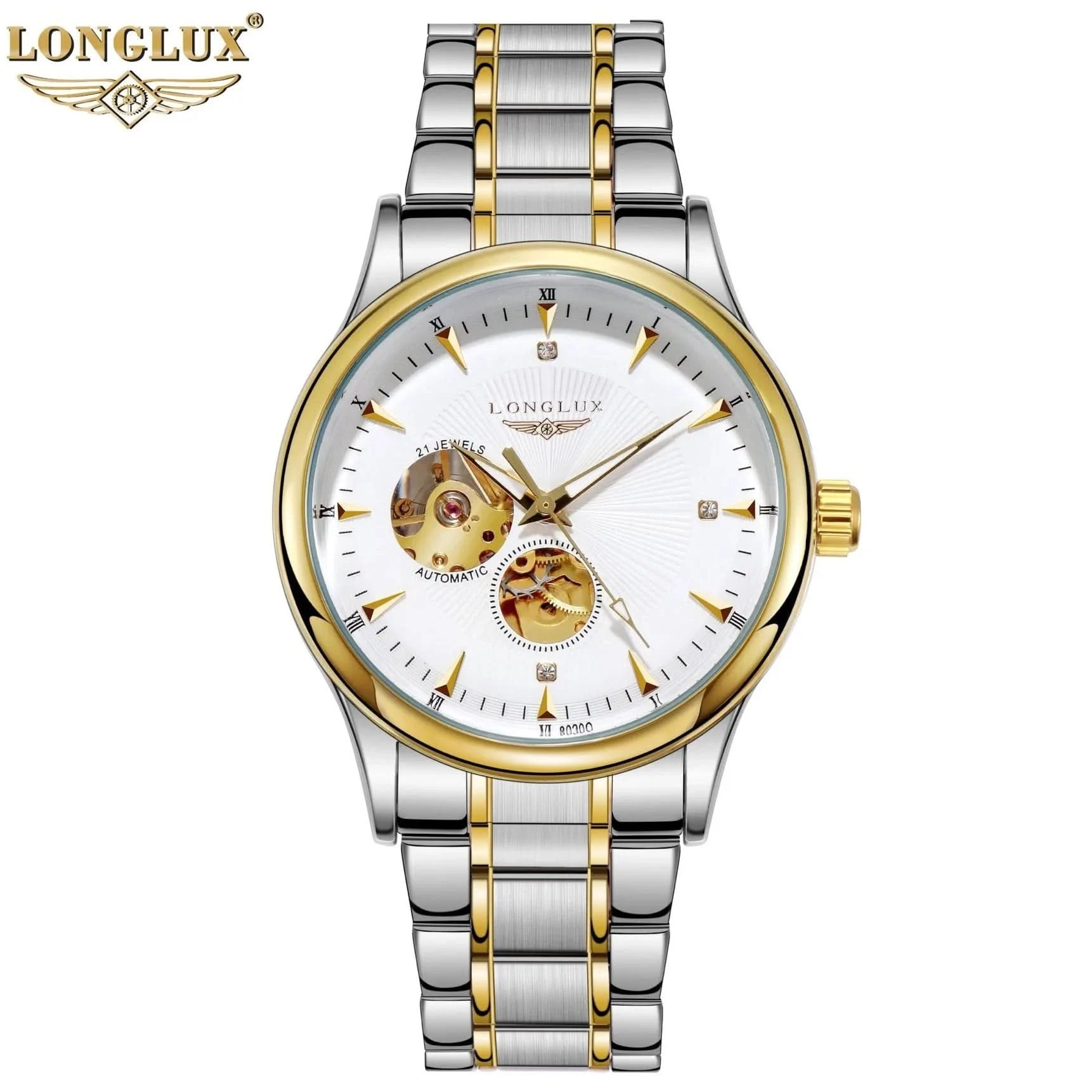 LONGLUX Men automatic mechanical watch elegant luxury watches waterproof skeleton business wholesale stainless steel gift watch - M & M Global