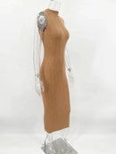 Tossy Sleeveless Knitwear Turtleneck Long Dress Female Slim Elegant Fashion Autumn 2023 Ribbed Knit Dress For Women Maxi Dress - M & M Global