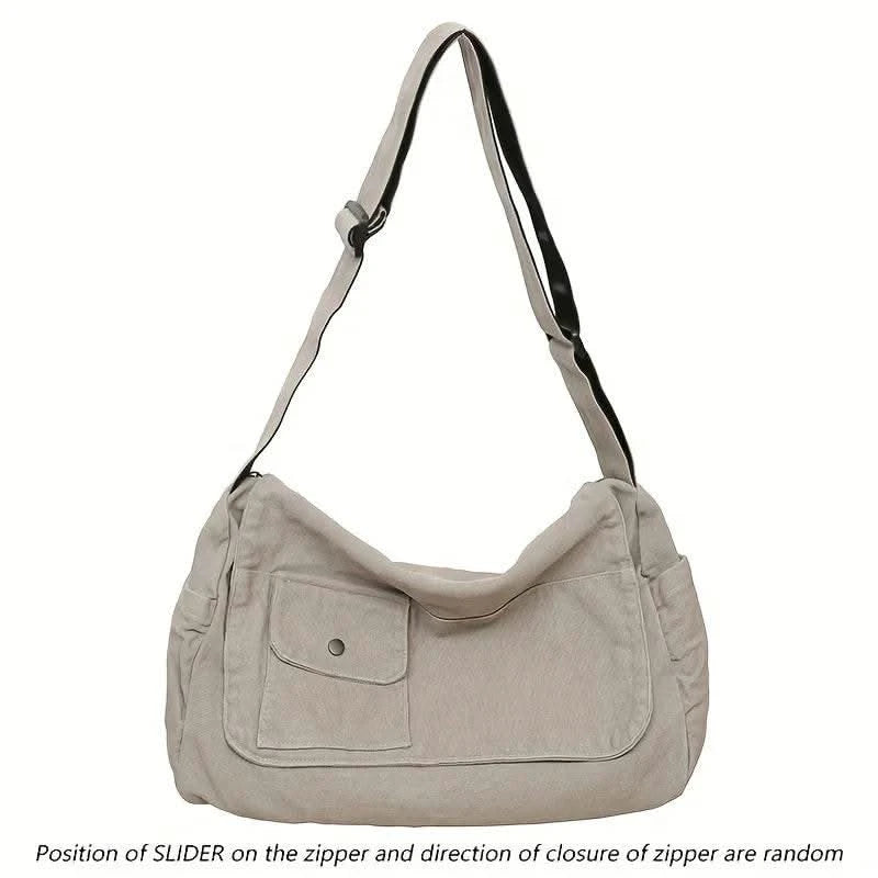 Casual Canvas Messenger Bag Versatile Flip Large Capacity Shoulder Book Bag For Student Adjustable Crossbody Bag For Men Women - M & M Global