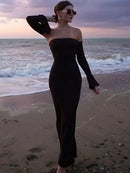 Trendix Black Elegant Evening Dress Women Sexy Off Shoulder Slim High Waist Tube Dresses Beach Party Ruffle Backless Long Dress - M & M Global