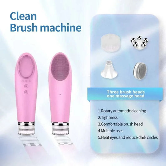 2024 New Rechargeable Sonic Facial Cleansing Brush with Hot and Cool Compress Silicone Face Cleanser for Deep Cleaning - M & M Global