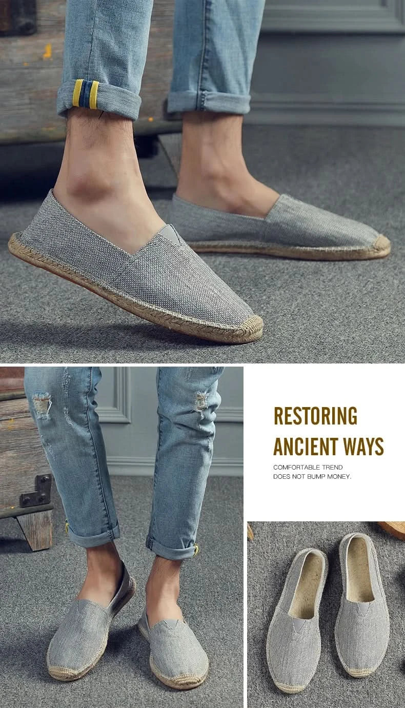 Women Sewing Flax Shoes Slip on Loafers Casual Shoes Man Espadrilles Hemp Canvas Flat Shoes Plus Size Fisherman Driving Footwear - M & M Global