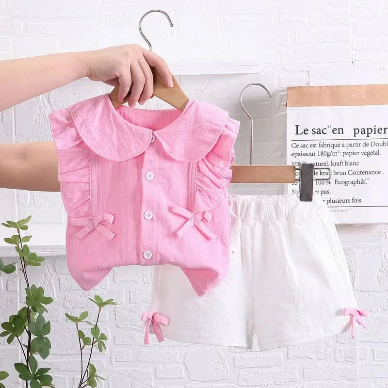 Girls Clothes Set New Summer Fashion Sleeveless T-shirt+Shorts 2Pcs for Girl Children Kids Clothing Set Suit for 1-6 Years - M & M Global