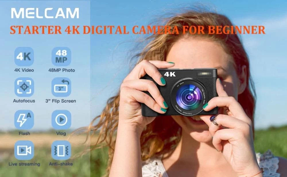 4K Digital Camera for Photography and Video Autofocus Anti-Shake 48MP Compact Vlogging Camera 3'' 180° Flip Screen with Flash - M & M Global
