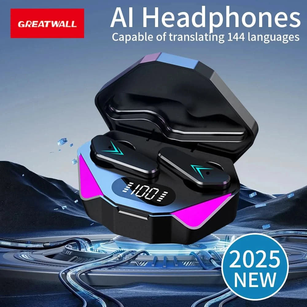 GreatWall Translation Earphones with Digital Battery Display, Built in Microphone for High Definition Call, Long Battery Life
