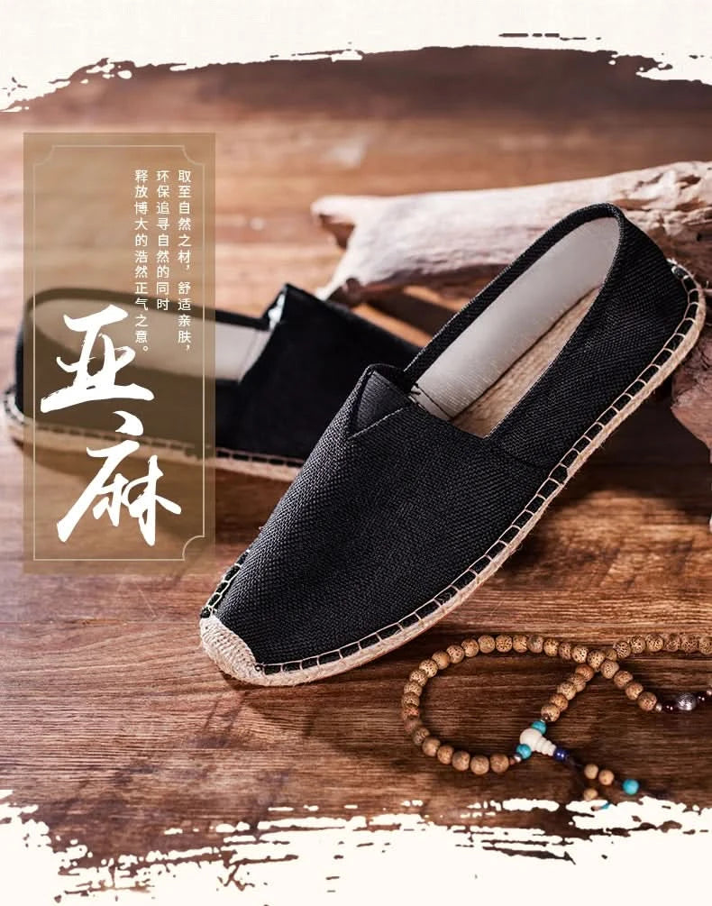Women Sewing Flax Shoes Slip on Loafers Casual Shoes Man Espadrilles Hemp Canvas Flat Shoes Plus Size Fisherman Driving Footwear - M & M Global