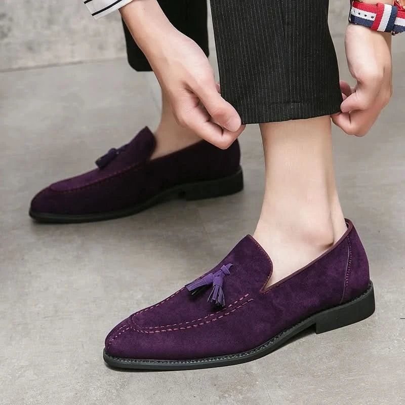 Men's Loafers Brand Suede Leather Shoes Vintage Slip-on Classic Casual Men Driving Shoes Wedding Male Dress Shoes Tassel pointed - M & M Global