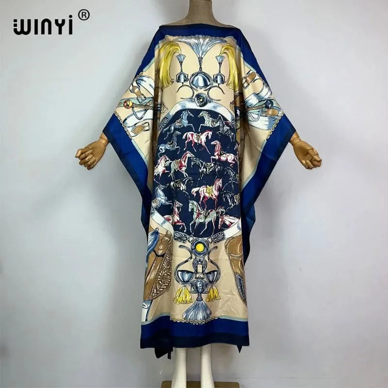 WINYI 2023 new Africa Fashion boho Popular printed twill Kaftan Maxi dress Summer Beach Bohemian Caftan long dress for lady - M & M Global