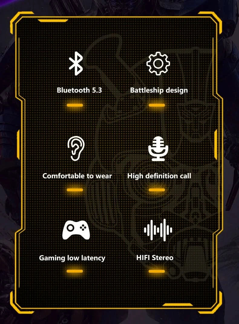 Ship From US Transformers TF-T01 Gaming Earphones Bluetooth 5.4 ENC Noise Reduction Headphones HD Call Music Earbuds Bumble Bee