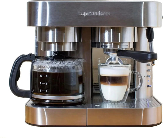 Combination Stainless Steel Espresso + Coffee Maker, 10 cups - M & M Global
