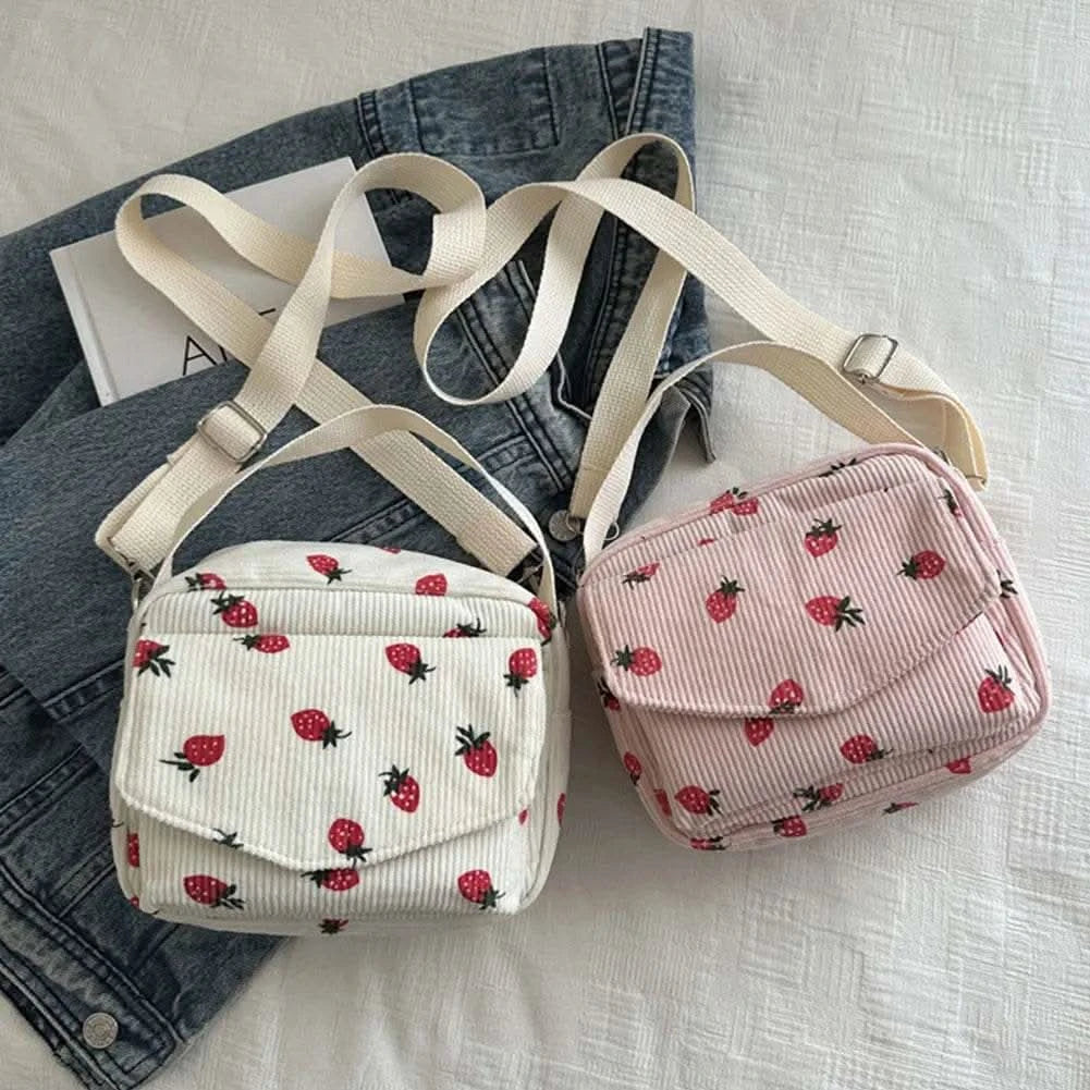 Corduroy Cartoon Shoulder Bag with Adjustable Strap Trendy Crossbody Bag Adorable Shoulder Bag Women Commute Bag - M & M Global