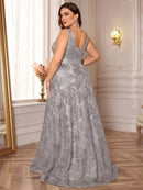 Plus Size Luxury Deep V-Neck Sequins Blue Evening Dress Women Elegant V-back Wedding Party Long Prom Cocktail Dresses
