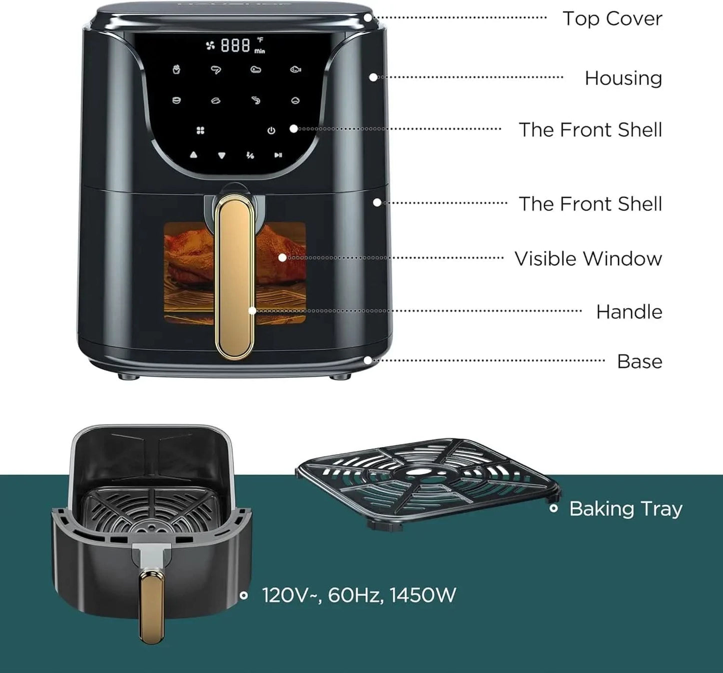 5.8 QT Air Fryer Small Oven, Digital Oil-Less Cooker Airfryer, 8 Presets Cooking Functions, Roast, Bake, Reheat, Cook Quikly wit - M & M Global