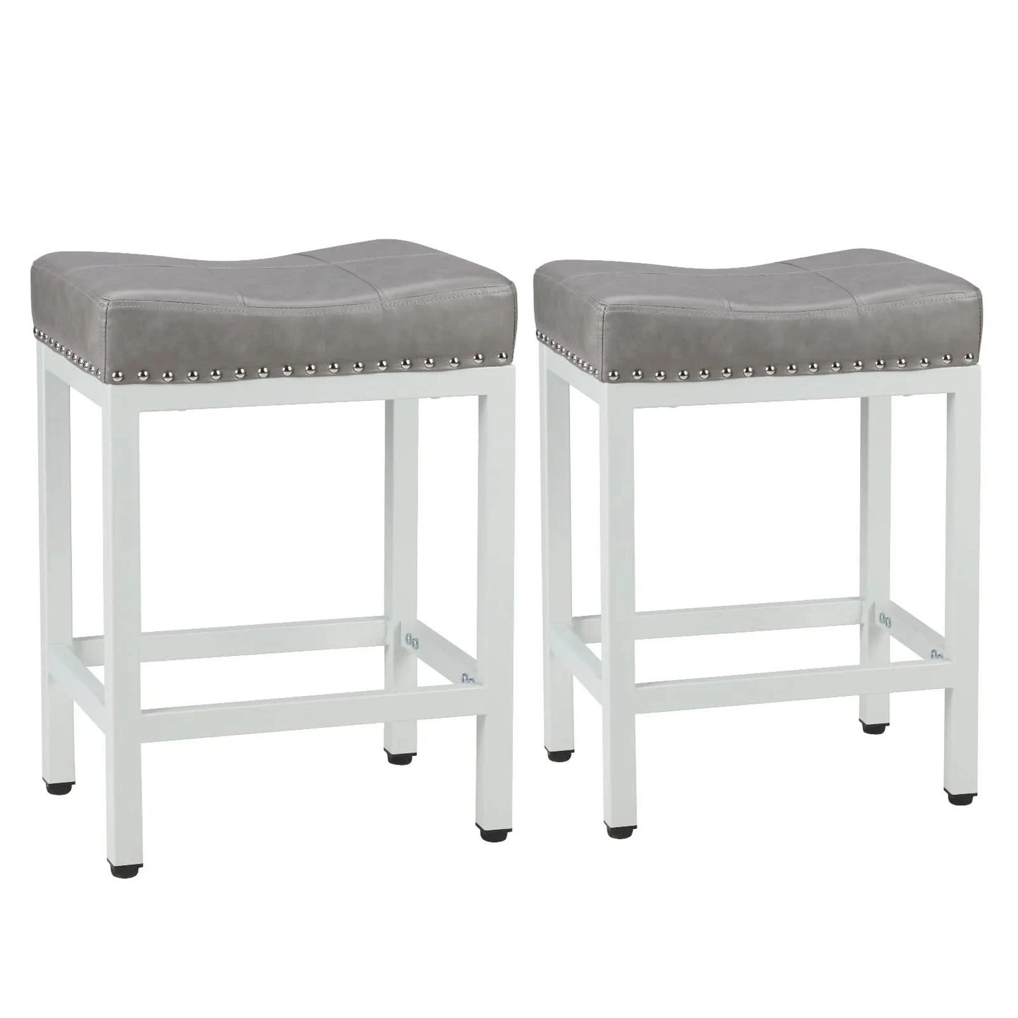JHK Bar Stools Saddle-Style Pu Leather Upholstered Chair Counter Height Bar Stools with Metal Base Saddle Stools For Kitchen