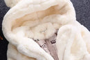 Winter Girl's Coat Furry New Hooded Bear Solid Color Long-sleeved Coat Thick Warm Cute Girls All Fashion Shawl